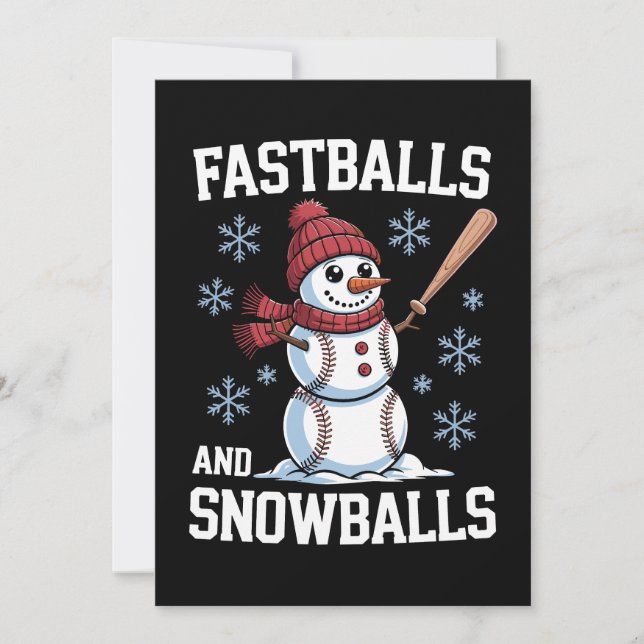 Fastballs Och Snöbollar Baseboll Snömannen Jul Inbjudningar (Framsida)