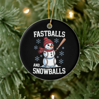 Fastballs Och Snöbollar Baseboll Snömannen Jul Julgransprydnad Keramik
