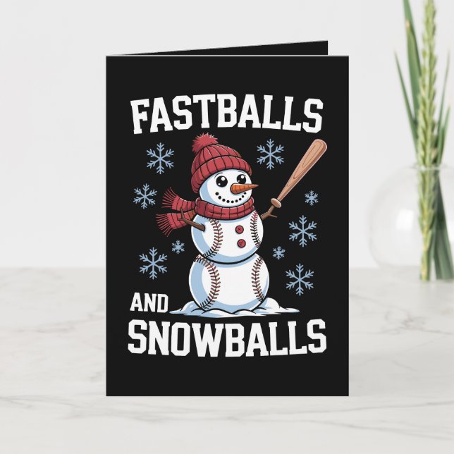 Fastballs Och Snöbollar Baseboll Snömannen Jul Kort (Framsida)