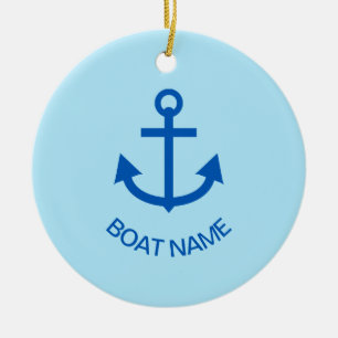 Fästblå Personlig Bleken Boat Namn blå Julgransprydnad Keramik