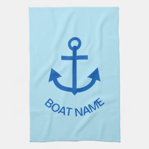 Fästblå Personlig Bleken Boat Namn blå Kökshandduk