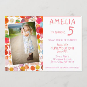 Fästdag för foto av flickbarn, färgade block inbjudningar