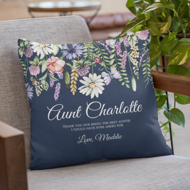 Faster Anpassad hälsning från systerdotter Vildblo Kudde (Aunt Custom Message From Niece Wildflowers Throw Pillow
)