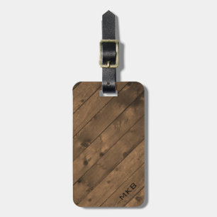 Fäster den Wood märkren för ladugården med läder Bagagebricka