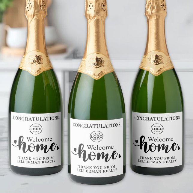 Fastighet Tacksamhetsgåva Nytt Hem (Real Estate Thank You Gift New Home Sparkling Wine Label )