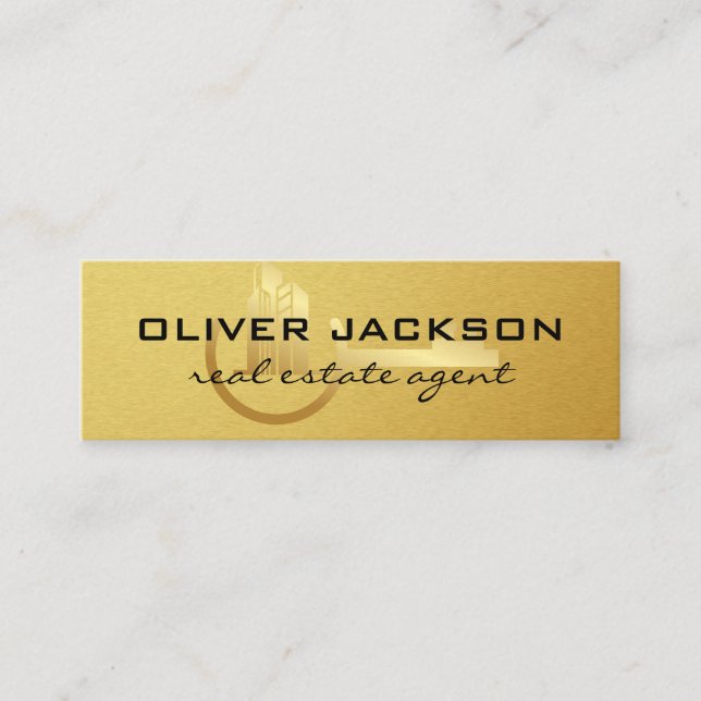 Fastighets Gold Key Byggnad Logo Mini Visitkort (Framsida)