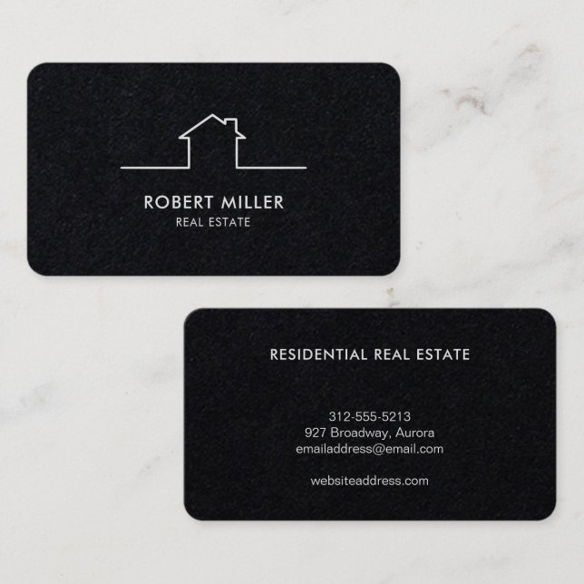 Fastighets Hem Logo Realtor Svart Visitkort (Fram/baksida)