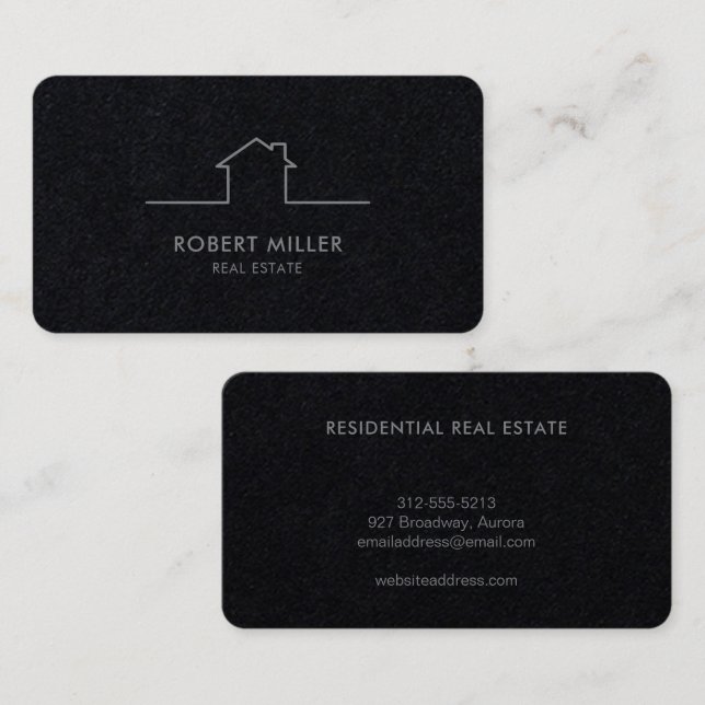Fastighets Hem Logo Realtor Svart Visitkort (Fram/baksida)