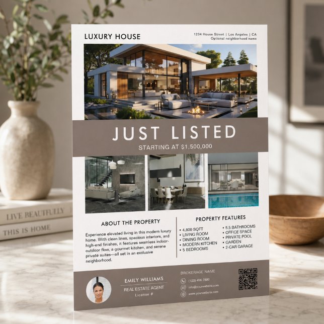 Fastighets Hus Försäljning Foto QR Reklamblad (Real Estate House for Sale Photo QR Flyer)