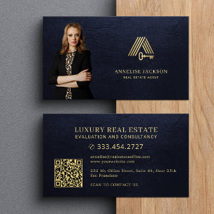 Fastighets QR-kod guld husnyckel logotyp foto mari Visitkort