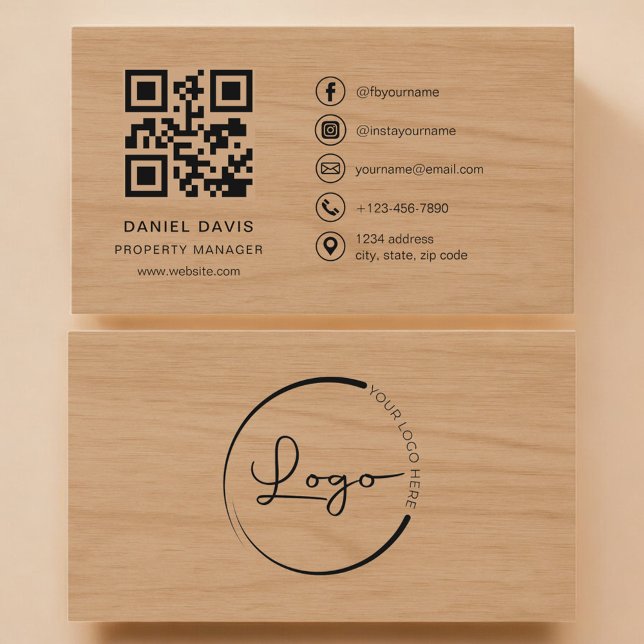 Fastighetsförvaltare Trä Professional QR-kod Visitkort (Skapare uppladdad)