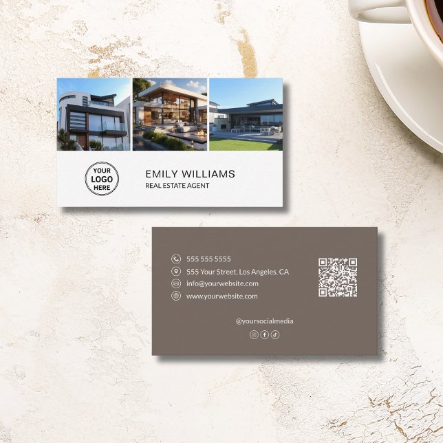 Fastighetslogotyp Foto QR Sociala Medier Visitkort (Real Estate Logo Photo QR Social Media Business Card)