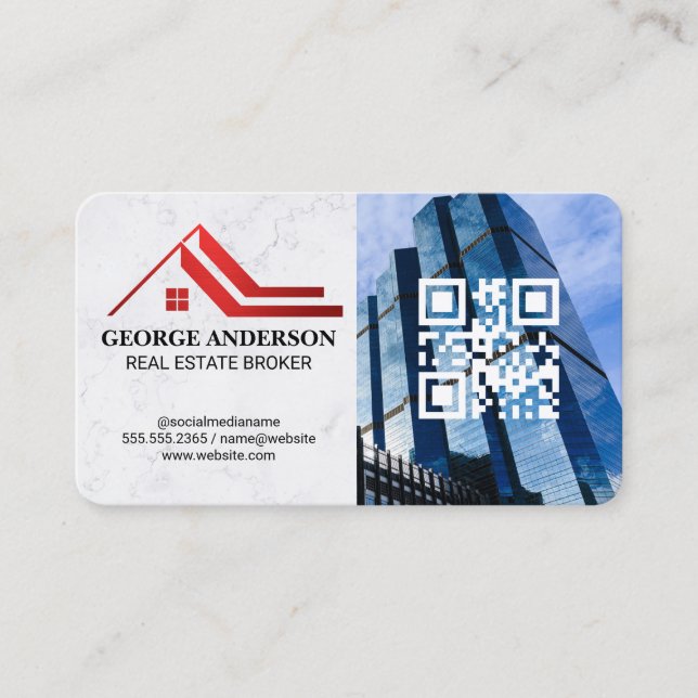 Fastighetslogotyp | QR-kod | Skyskrapebyggnader Visitkort (Framsida)