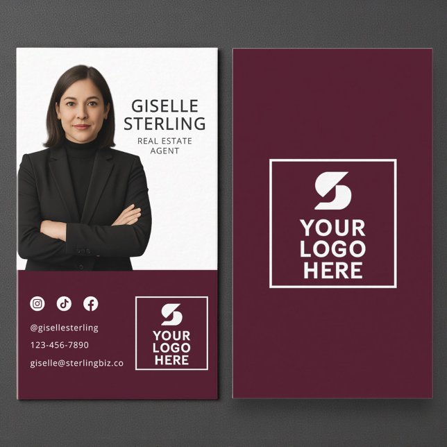 Fastighetsmäklare Burgundy Foto Logo Visitkort (Skapare uppladdad)