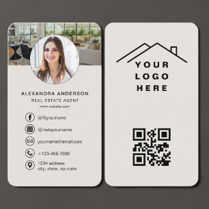 Fastighetsmäklare Foto Beige QR-kod Visitkort