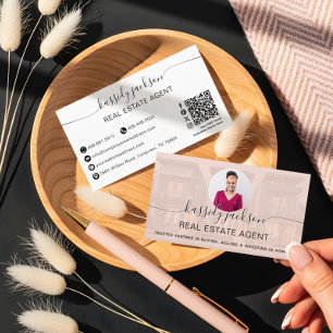 Fastighetsmäklare Foto QR-kod Script Lyx Visitkort
