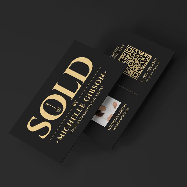 Fastighetsmäklare Foto QR-kod Svart Visitkort (Realtor Real Estate Broker Key Photo QR Code Black Business Card
)