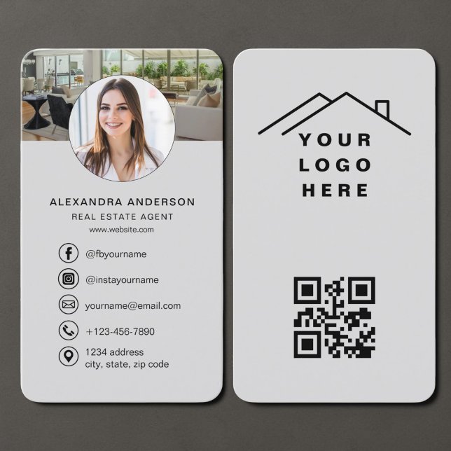 Fastighetsmäklare Grå QR-kod Foto Visitkort (Skapare uppladdad)
