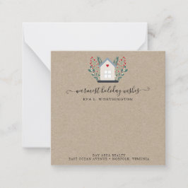 Fastighetsmäklare Hem Jul Vinter Grönska Logotyp Anteckningskort