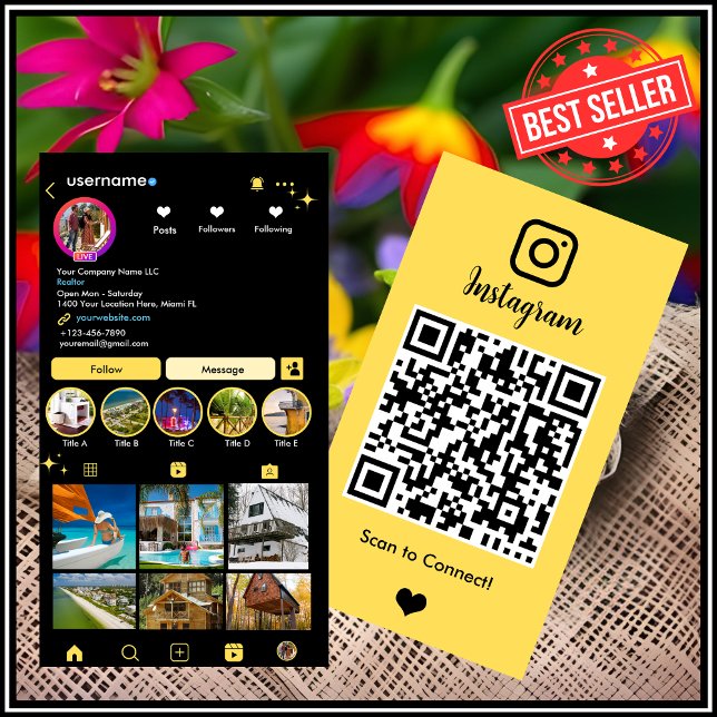 Fastighetsmäklare Instagram Fastighetsmäklare Gul  Visitkort (Skapare uppladdad)