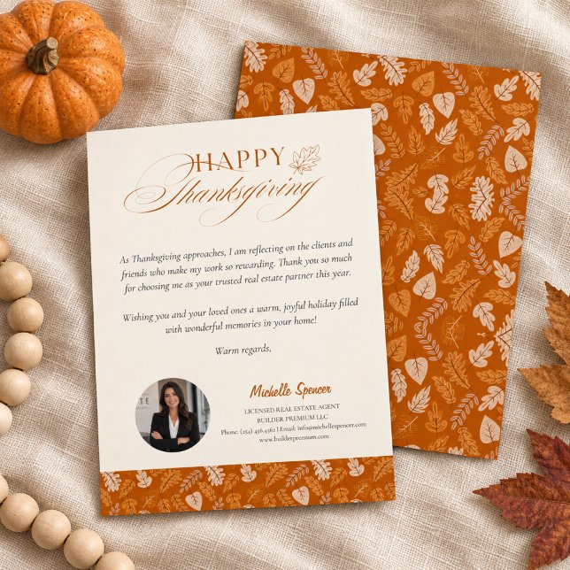 Fastighetsmäklare Klient Tacksgiving | Elegant Hös Tack Kort (Skapare uppladdad)