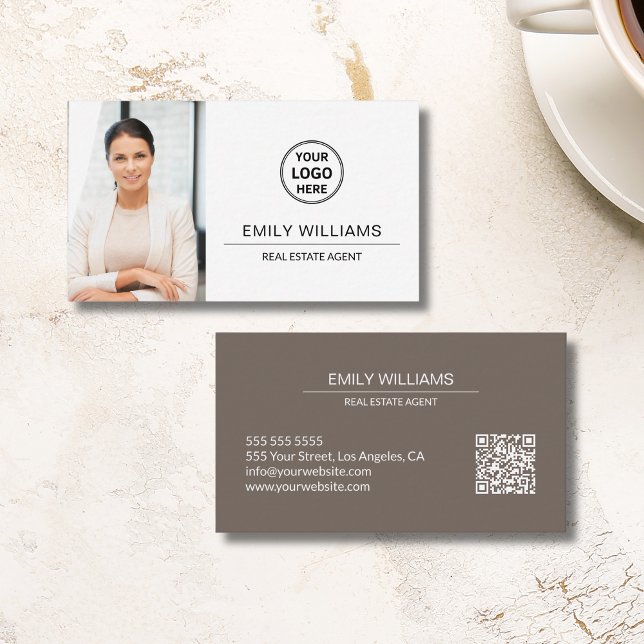 Fastighetsmäklare Logo Foto QR Visitkort (Real Estate Broker Logo Photo QR Business Card)