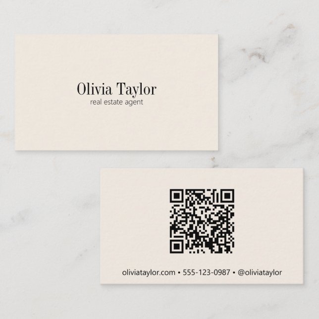 Fastighetsmäklare Modern Minimal Professionell QR Visitkort (Fram/baksida)