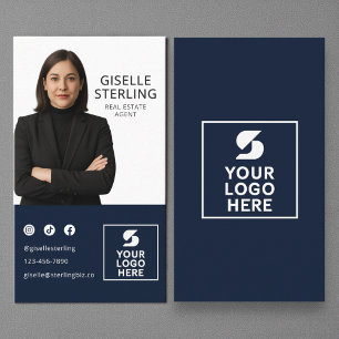 Fastighetsmäklare Navyblå Foto Logo Visitkort