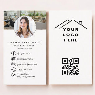 Fastighetsmäklare Neutralt Foto Logotyp QR-kod Visitkort