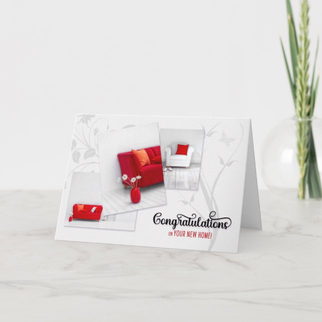 Fastighetsmäklare Nya Hem Grattis i Modern Röd Kort (Framsida)