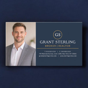 Fastighetsmäklare Realtor Foto Navyblå Guld Visitkort