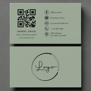 Fastighetsmäklare Sage Green Logo QR-kod Visitkort