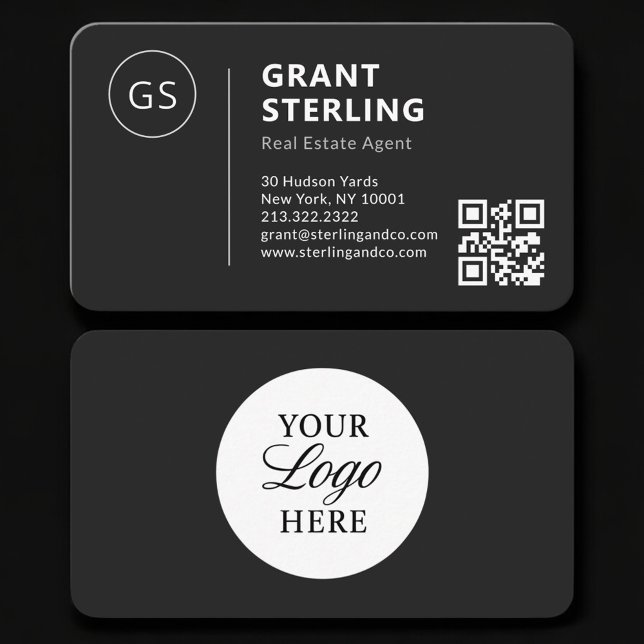 Fastighetsmäklare Svart Logotyp QR-kod Professione Visitkort (Skapare uppladdad)