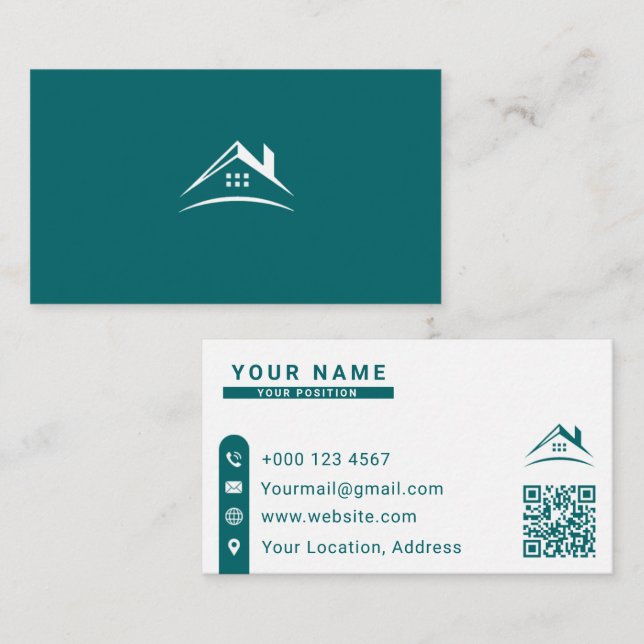Fastighetsmäklare Visitenkort | Teal House Logotyp Visitkort (Fram/baksida)