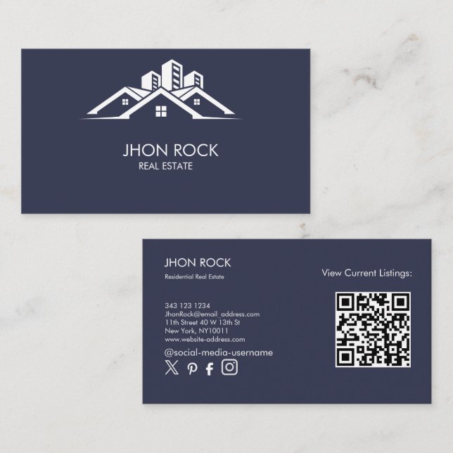 Fastighetsmodern huslogotyp mörkgrå Qr Visitkort (Fram/baksida)