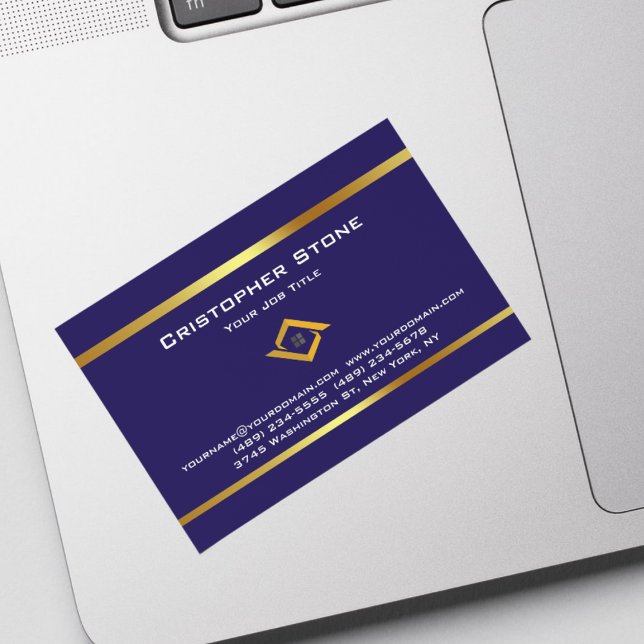 Fastighetsnavigering Marinblått Hus Logotyp Modern Magnetiska Visitkort (Real Estate Navy Blue House Logo Modern Realtor Business Card Magnet)
