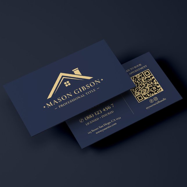 Fastighetsrådgivare Broker Logotyp Mörkblå Modern Visitkort (Real Estate Advisor Broker Logo Dark Blue Modern Business Card
)