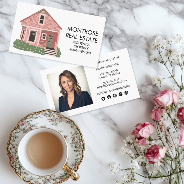 Fastighetsuthyrning Bostad Anpassad FOTO Visitkort (Cute Hand Drawn House Real Estate Rental Residential Custom PHOTO Business Card
)