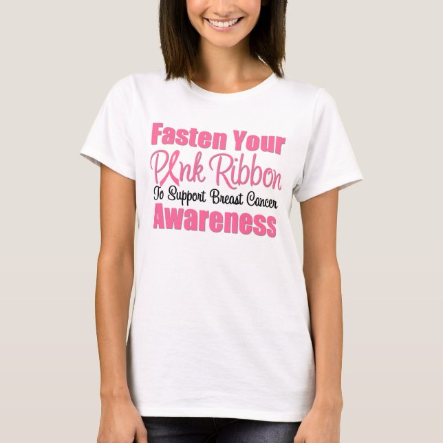 Fastna din Rosa Rosett band bröstcancersvrak Tee (Framsida)
