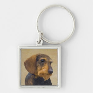 Fästning (heldragen) av originalbild av Hund Fyrkantig Silverfärgad Nyckelring
