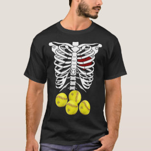 Fastpitch Player Girls Red Softball Stitches Skele T Shirt