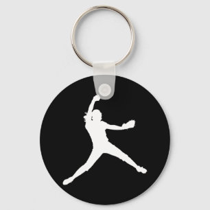 Fastpitch SilhouetteKeychain vit på svart Nyckelring