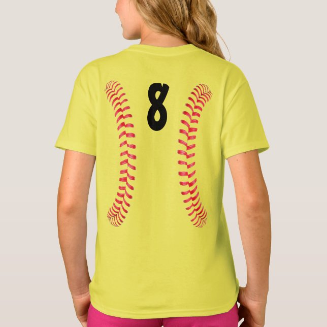 Fastpitch Softball Seams med Player Jersey Number T Shirt (Baksida)