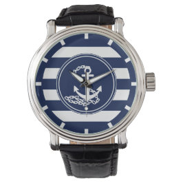 Fästpunkt på sjömannen Nautisk blå och vit Rand Armbandsur