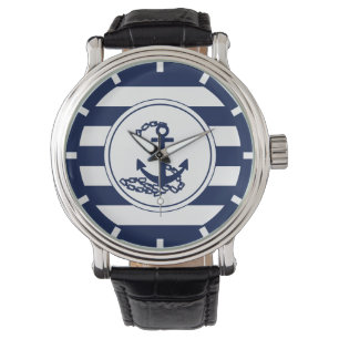 Fästpunkt på sjömannen Nautiskt blå och vit Ra Armbandsur