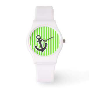 Fästpunkt; Rand med ljusskör Grönt; Stripe Armbandsur