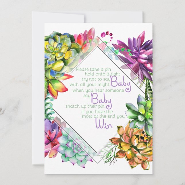 Fästspelet Succulent Baby Shower Inbjudningar (Framsida)