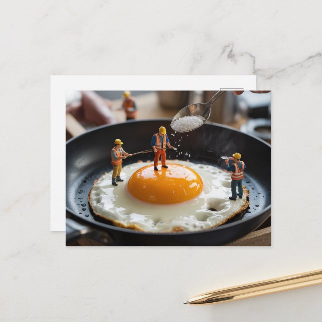 Fastställande av "Eggs funny Construction Workers" Vykort (Fram/Back In Situ)