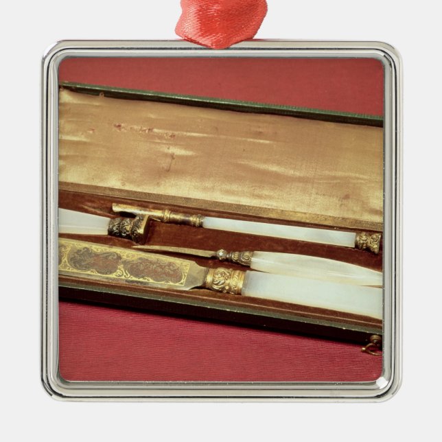 Fastställdt fallen fört för handstil hans fru, julgransprydnad metall (Framsidan)