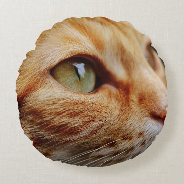 Fastställt Ansikte för en Ginger Cat Rund Kudde (Framsidan)